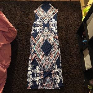 VENUS Blue and Pink Floral Caged Back Maxi Dress